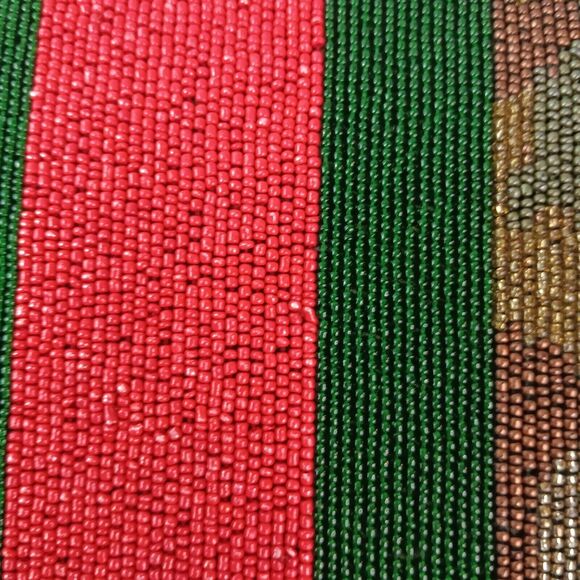Tiana Beaded Bee Clutch Gold Red Green Stripe Camo Design  Snap Closure 10" x 6" - Picture 7 of 15